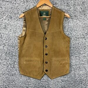 Vintage Orvis Vest Mens Small Brown Suede Leather Button Front Dress Waistcoat